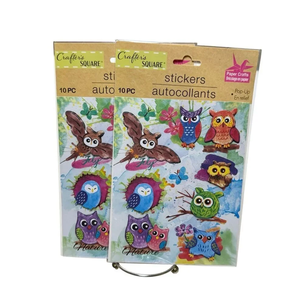 Crafters square pop up owl stickers 10 pc NEW